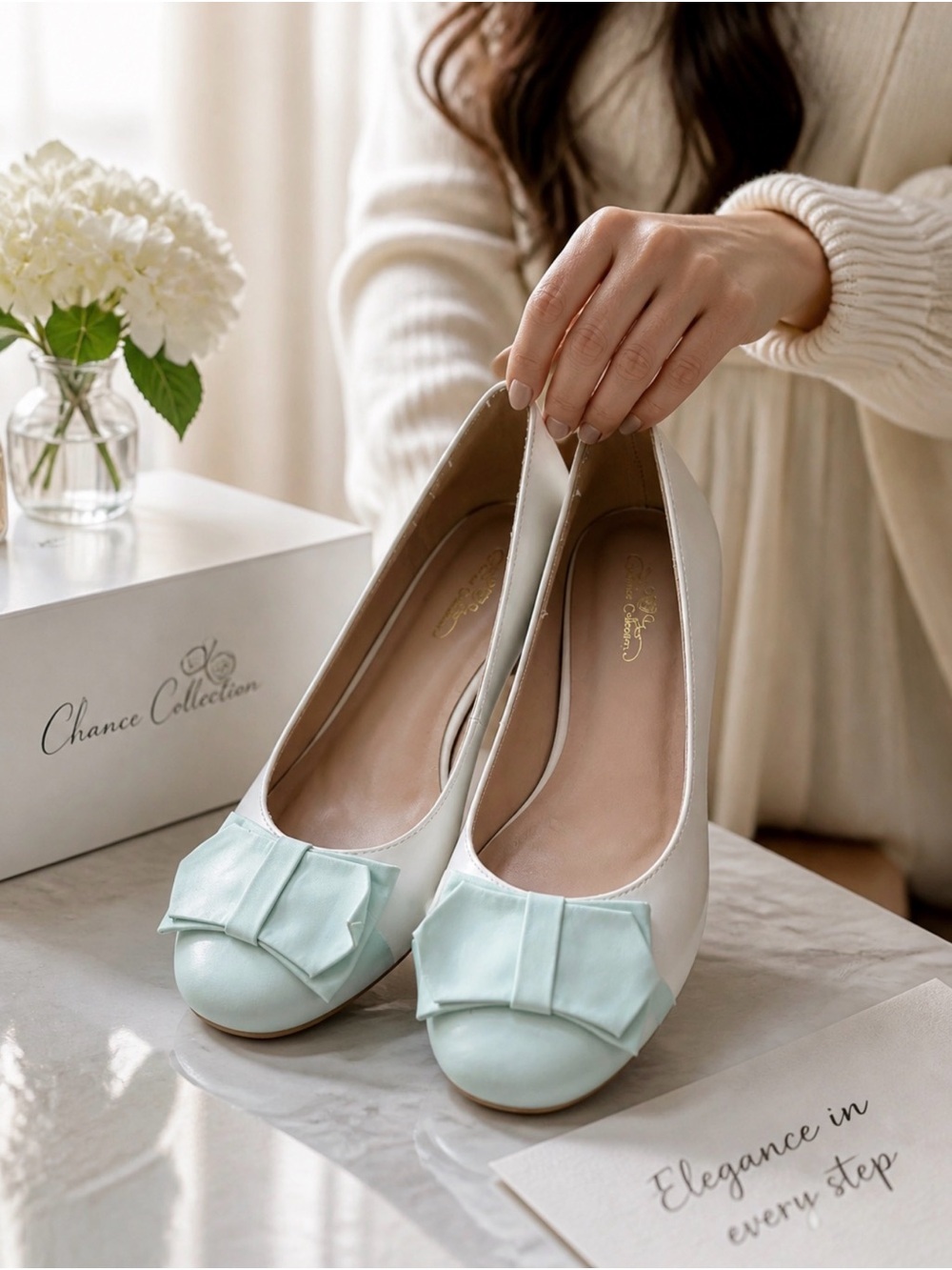 Journee Collection White Pumps with Mint Bow Accent